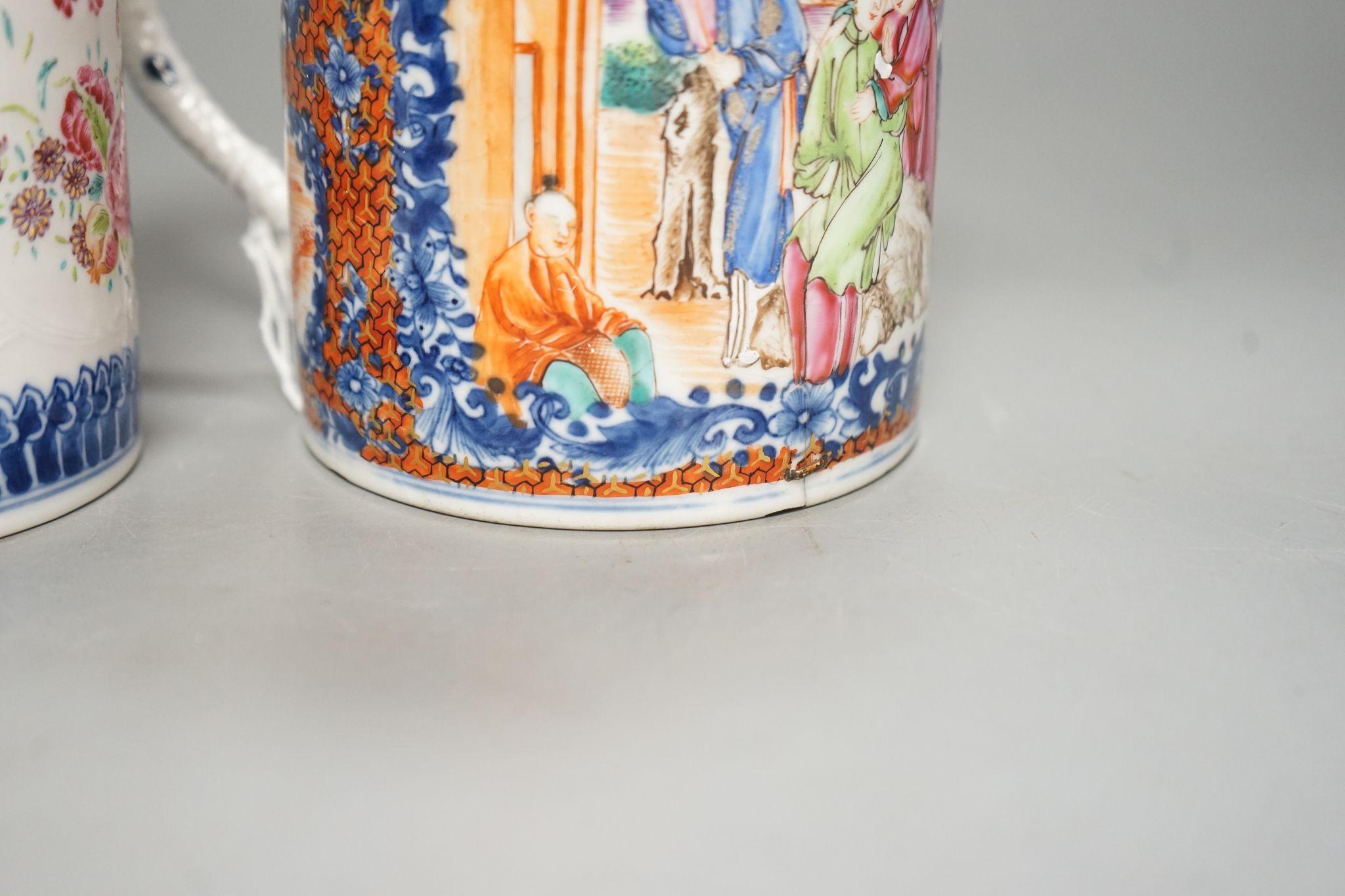 Two 18th century Chinese export famille rose mugs 13cm